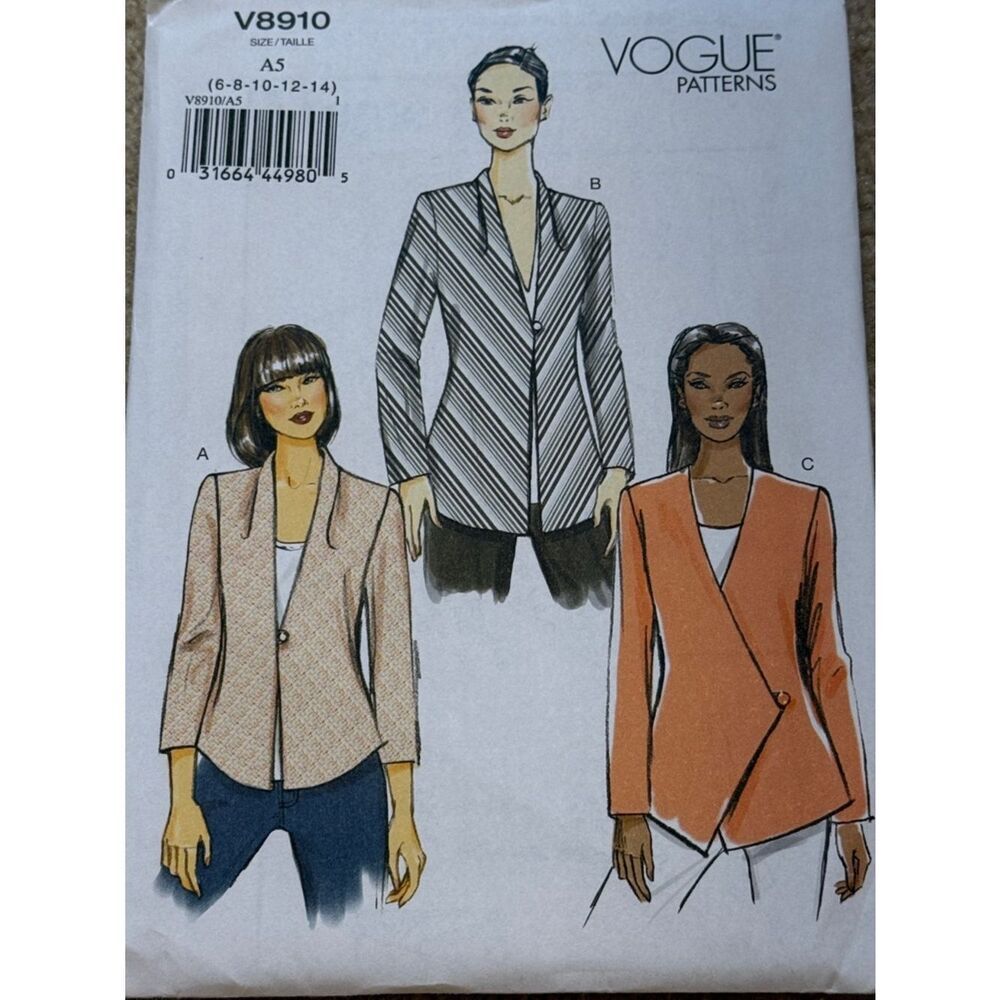 Vogue women's blazer jacket sewing pattern